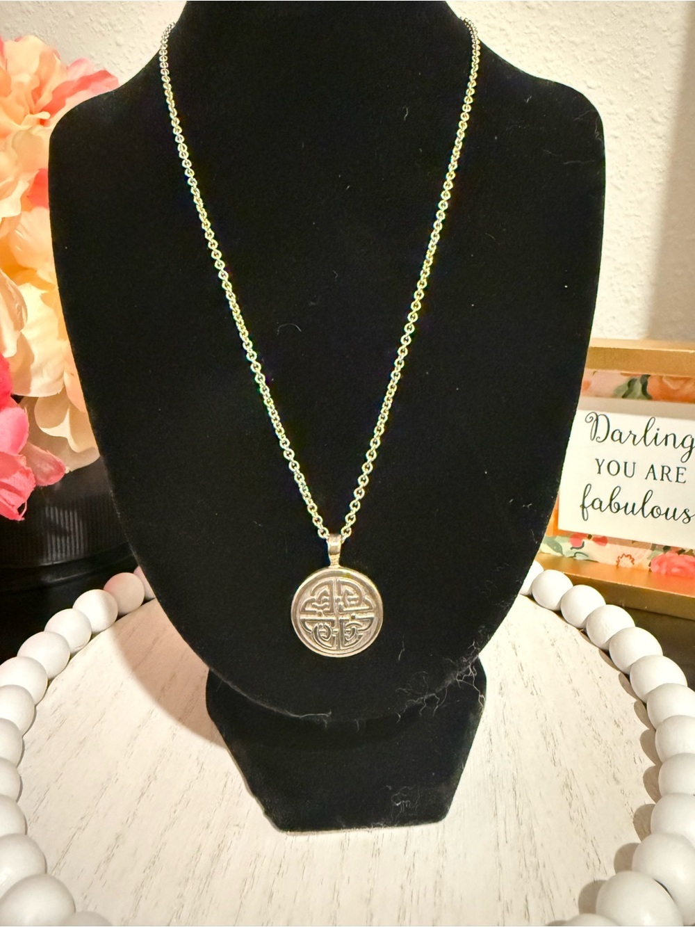 Vintage Sterling Silver Chinese Longevity Symbol Pendant Necklace